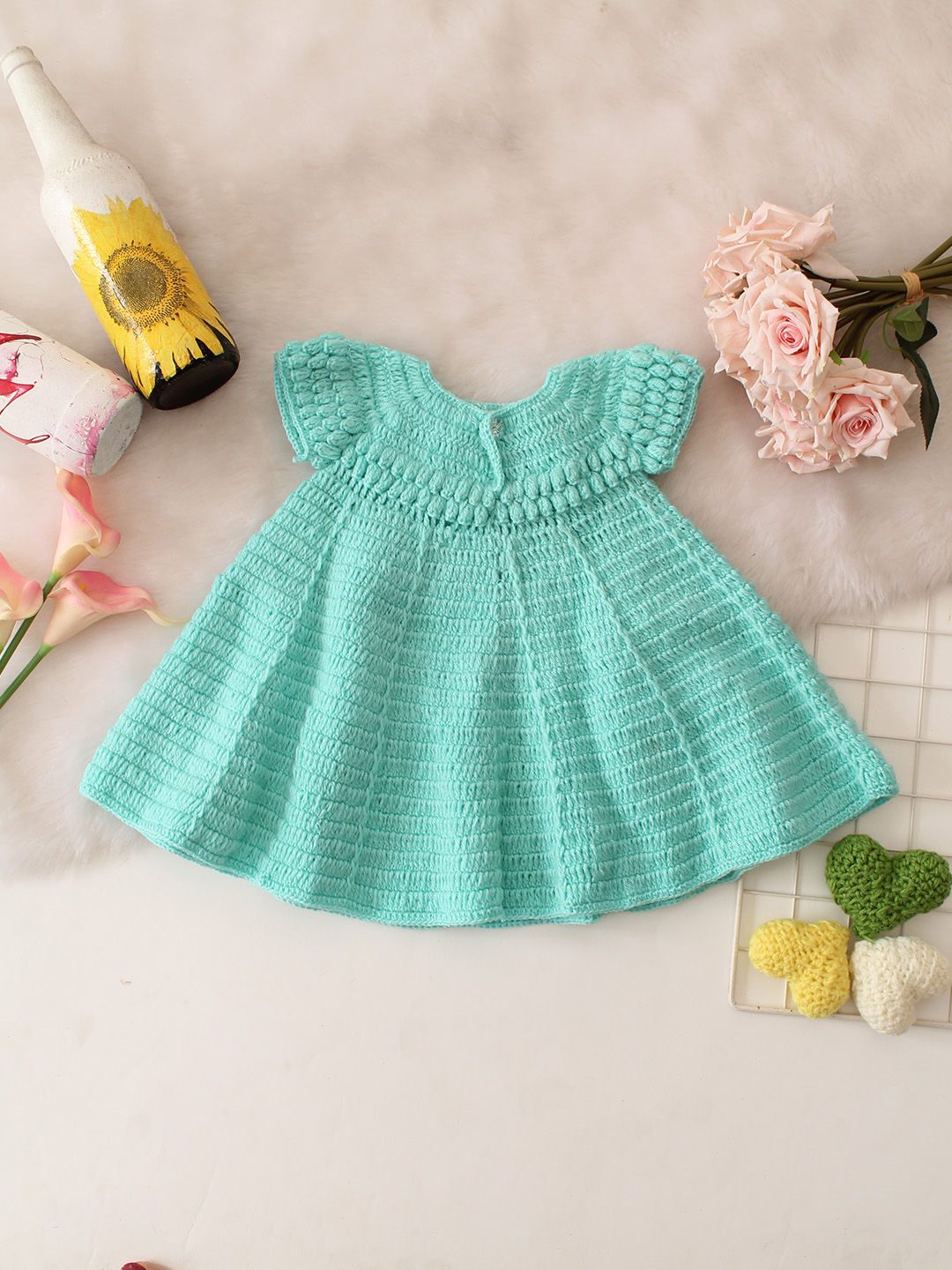 Woonie Sleeveless Bubble Stitch Dress - Green