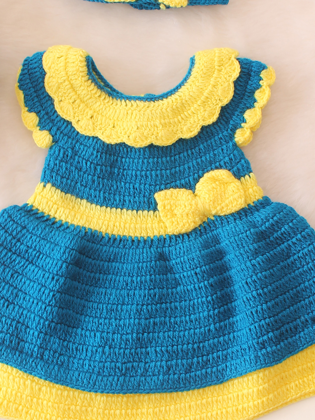 Bow Applique Detailed Dress With Headband - Blue
