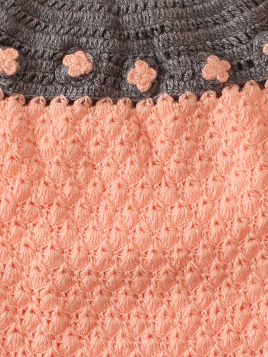 Floral Applique Crochet Dress - Peach