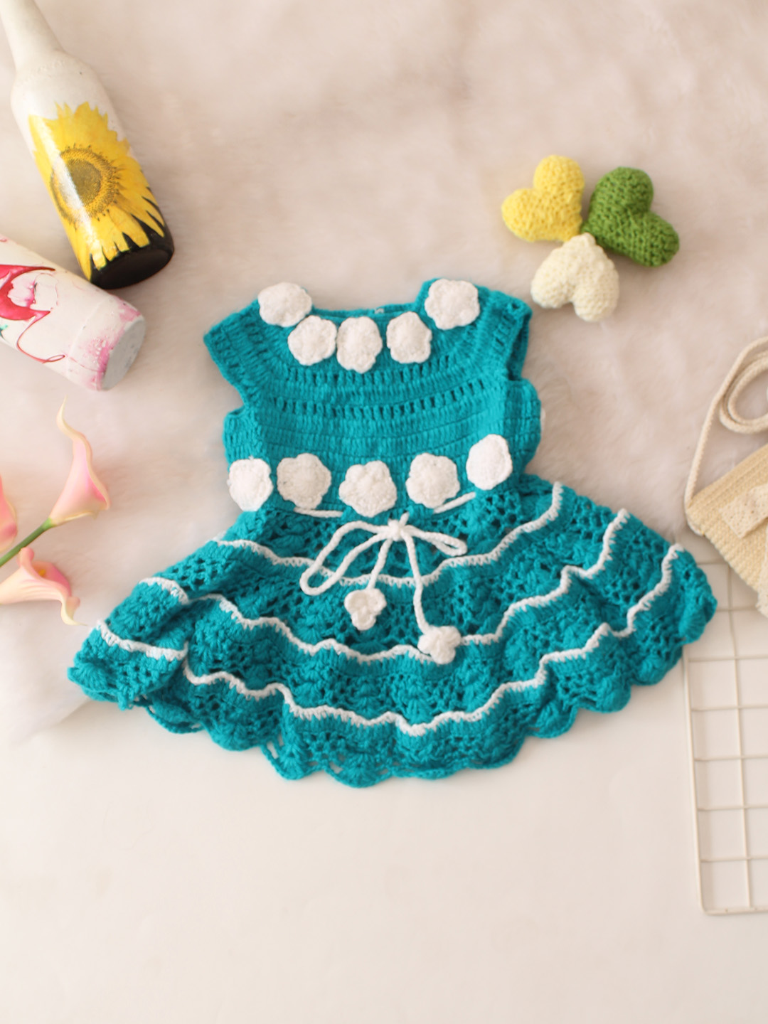 Floral Garland Crochet Dress - Green