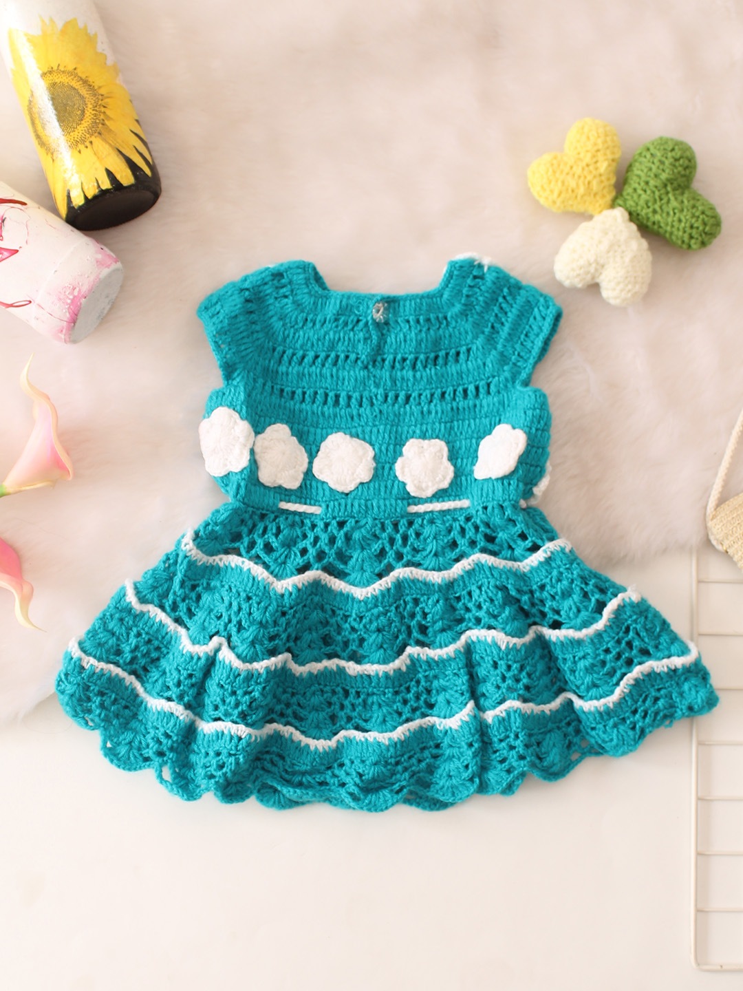 Floral Garland Crochet Dress - Green