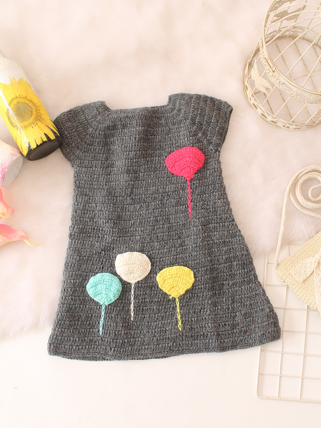 Balloons Applique Crochet Midi- Grey