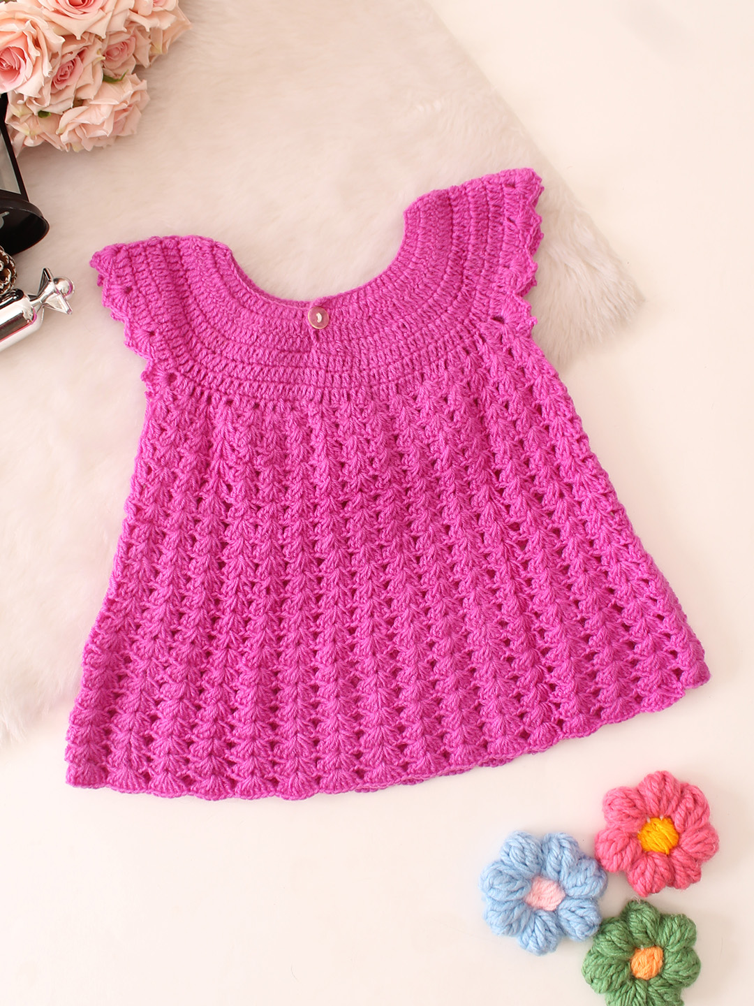 Woonie Sleeveless Floral Designed Crochet Dress - Purple