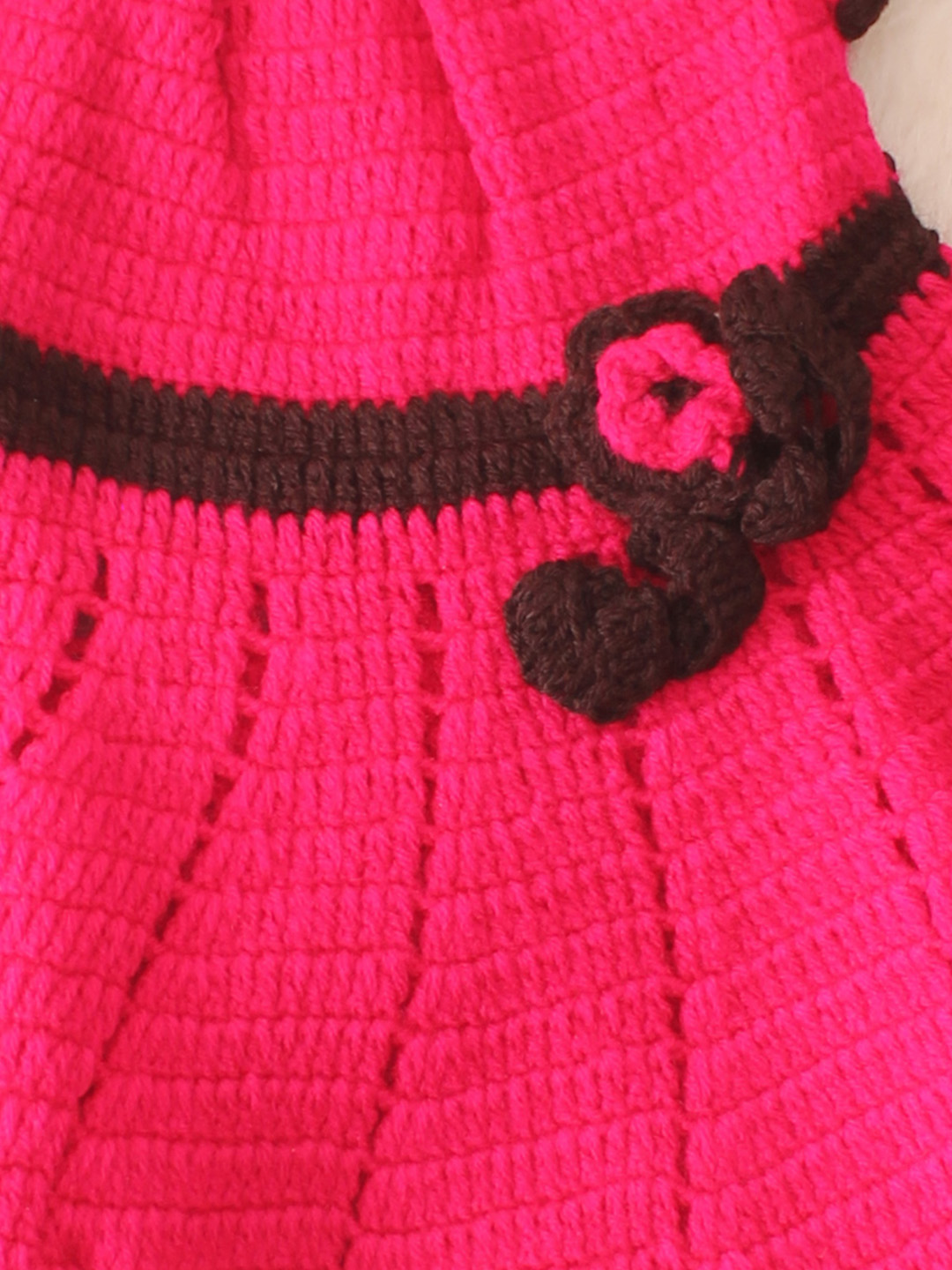 Woonie Crochet Floral Applique Frock - Pink