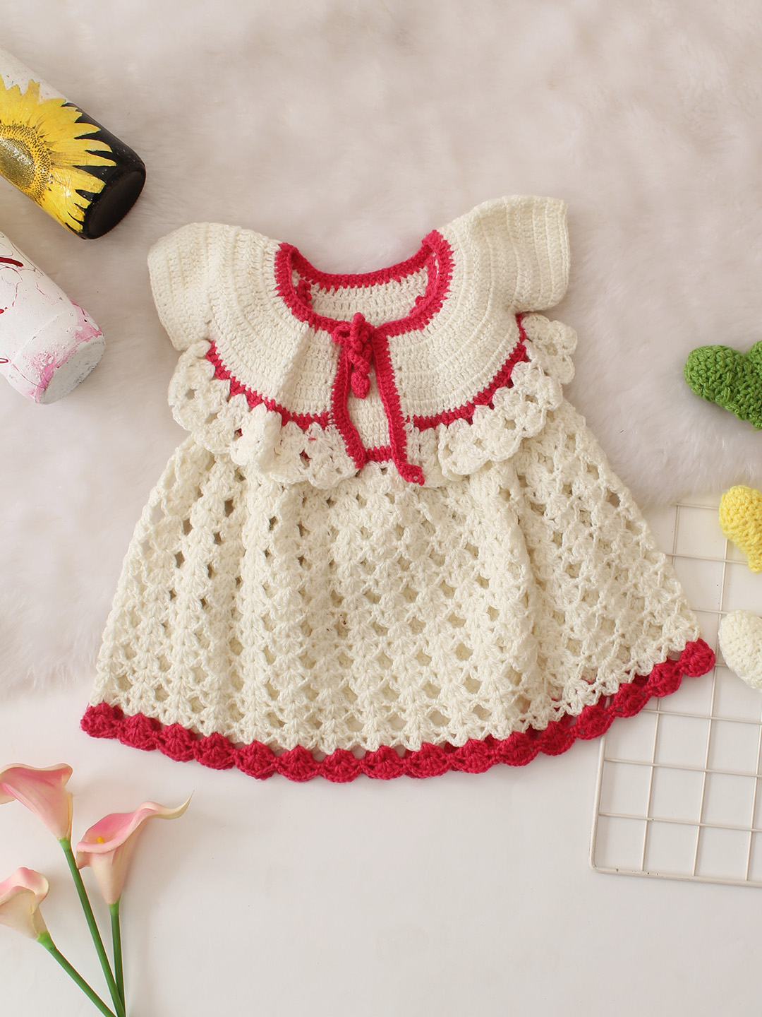 Crochet Dress With Coordinating Shrug Set - Cream