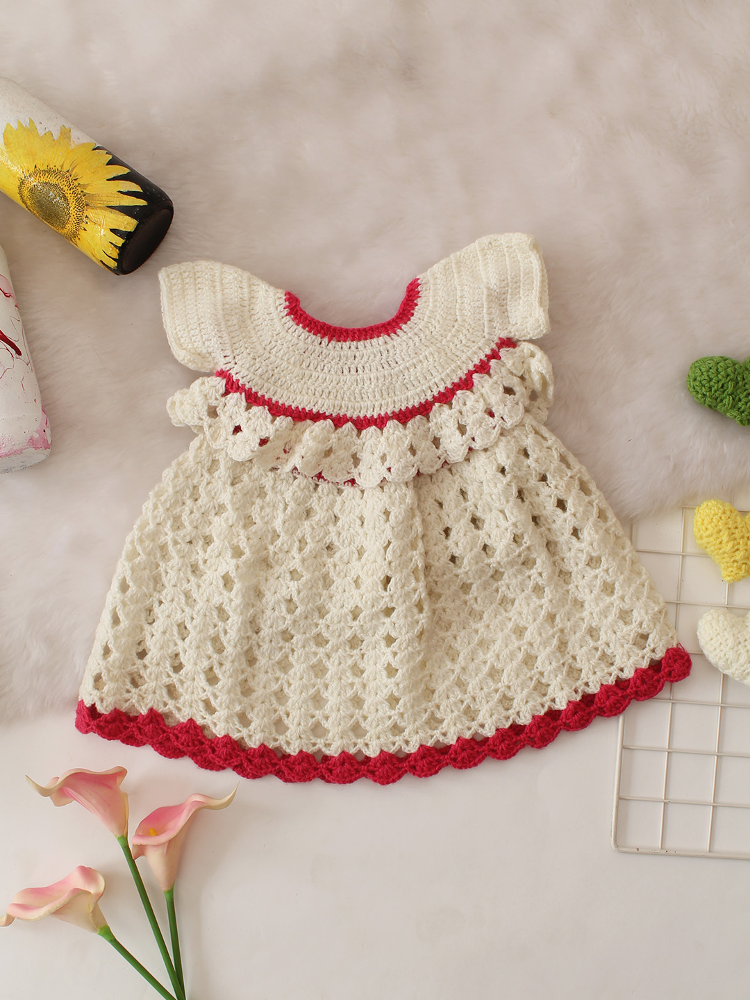 Crochet Dress With Coordinating Shrug Set - Cream