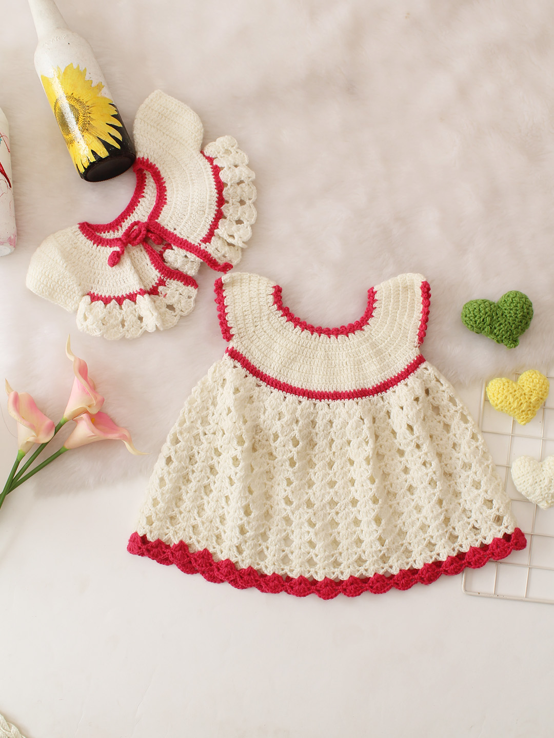 Crochet Dress With Coordinating Shrug Set - Cream