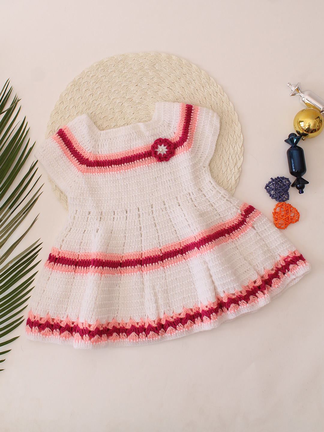 Woonie Crochet Floral Dress - White