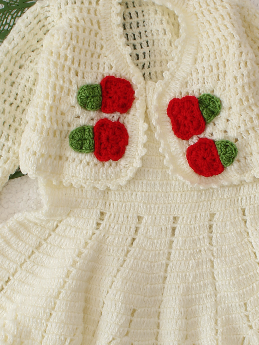 Self Designed Crochet Dress With Coordinated Shrug Set - Cream