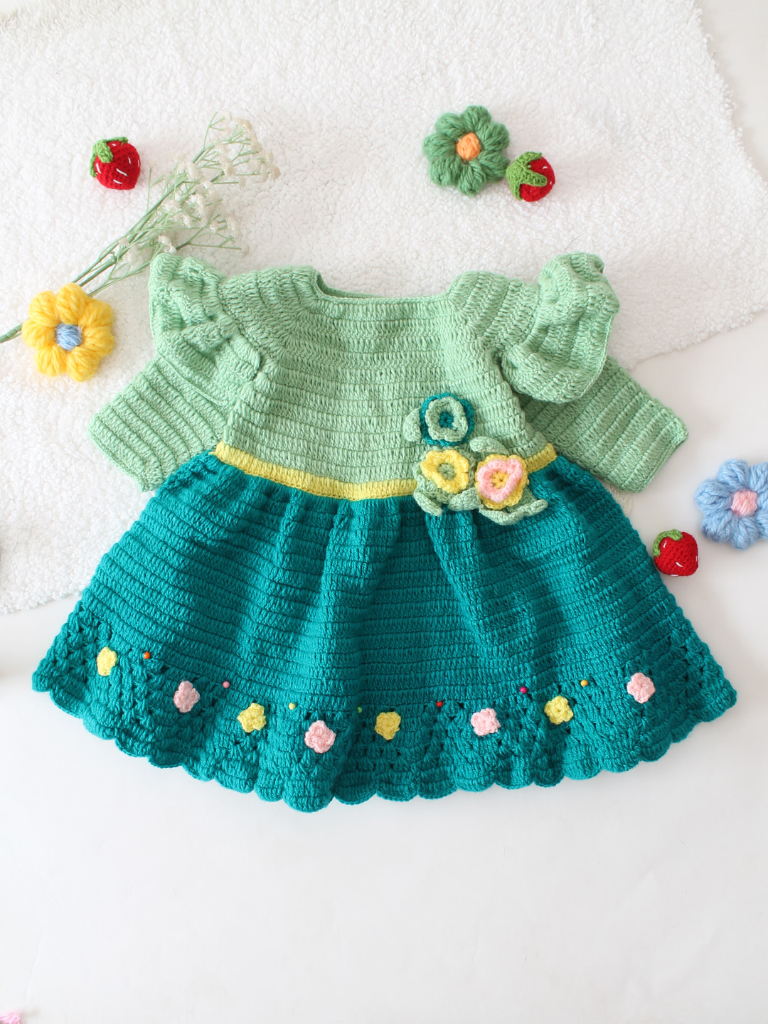 Woonie Frill Sleeves floral Frock - Green
