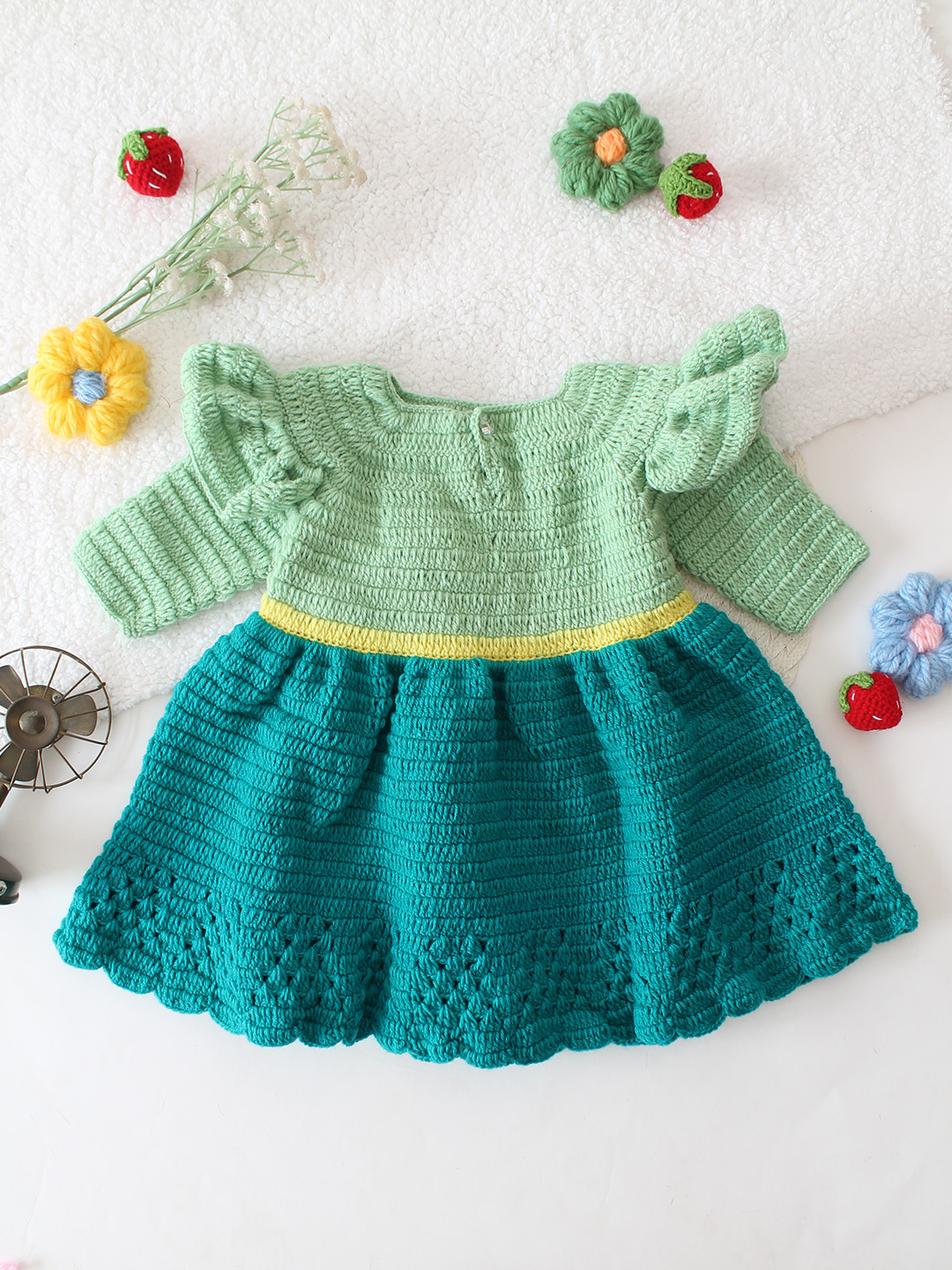 Woonie Frill Sleeves floral Frock - Green