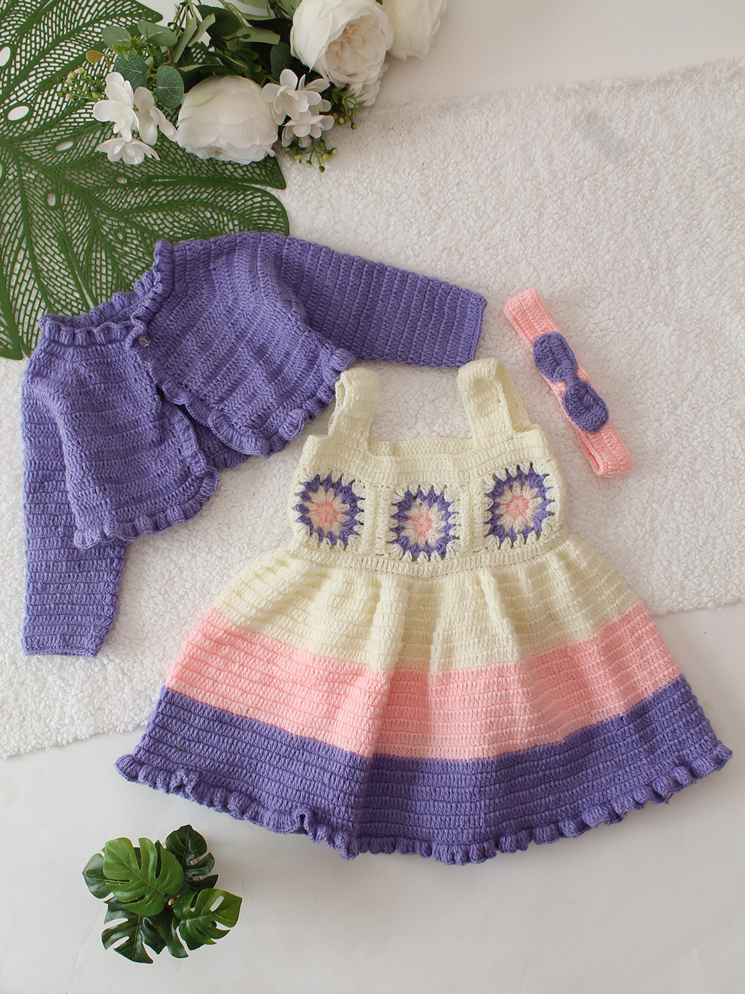 Pastel Dress with Contrast Shrug & Headband - Puple