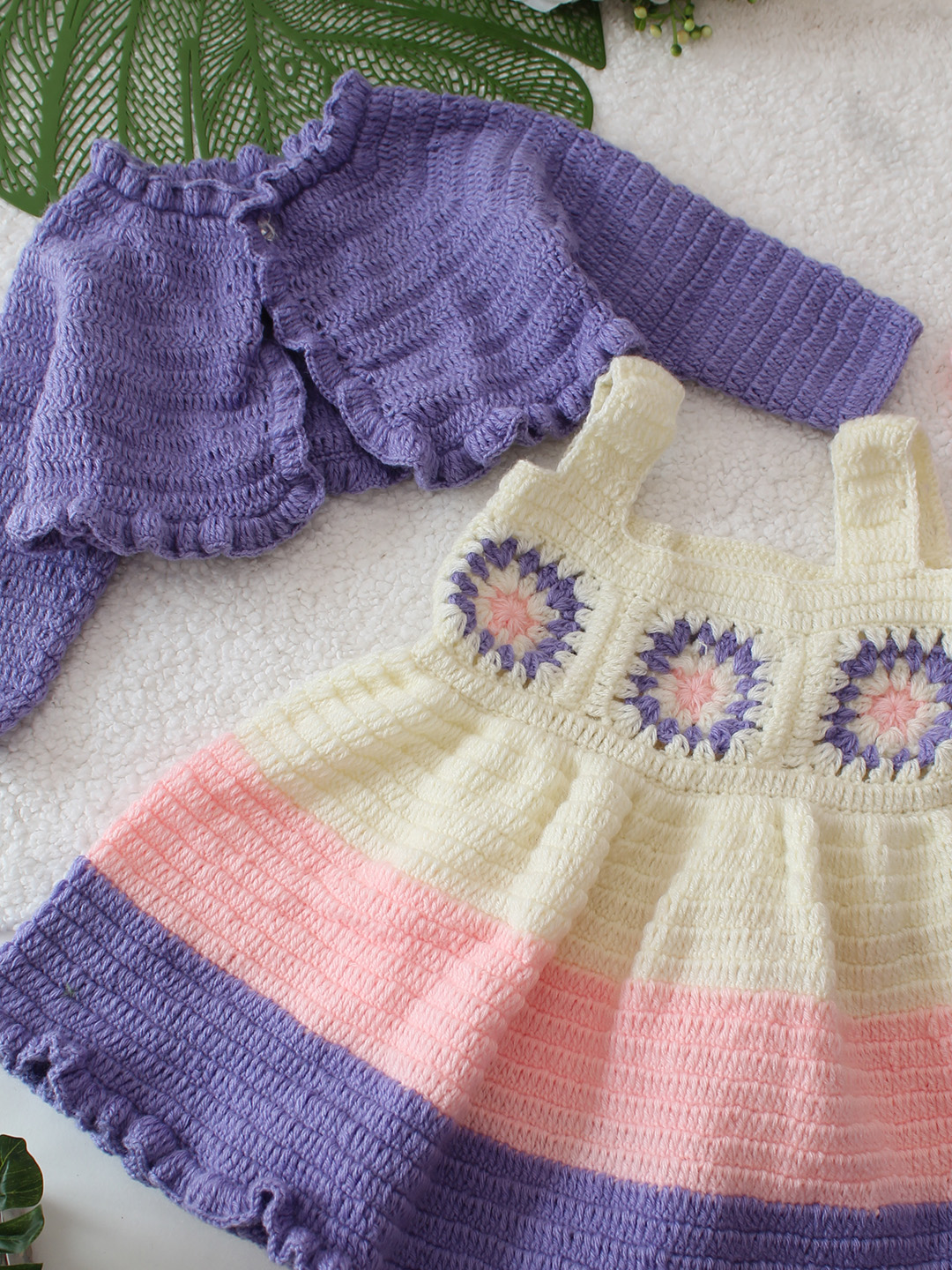 Pastel Dress with Contrast Shrug & Headband - Puple