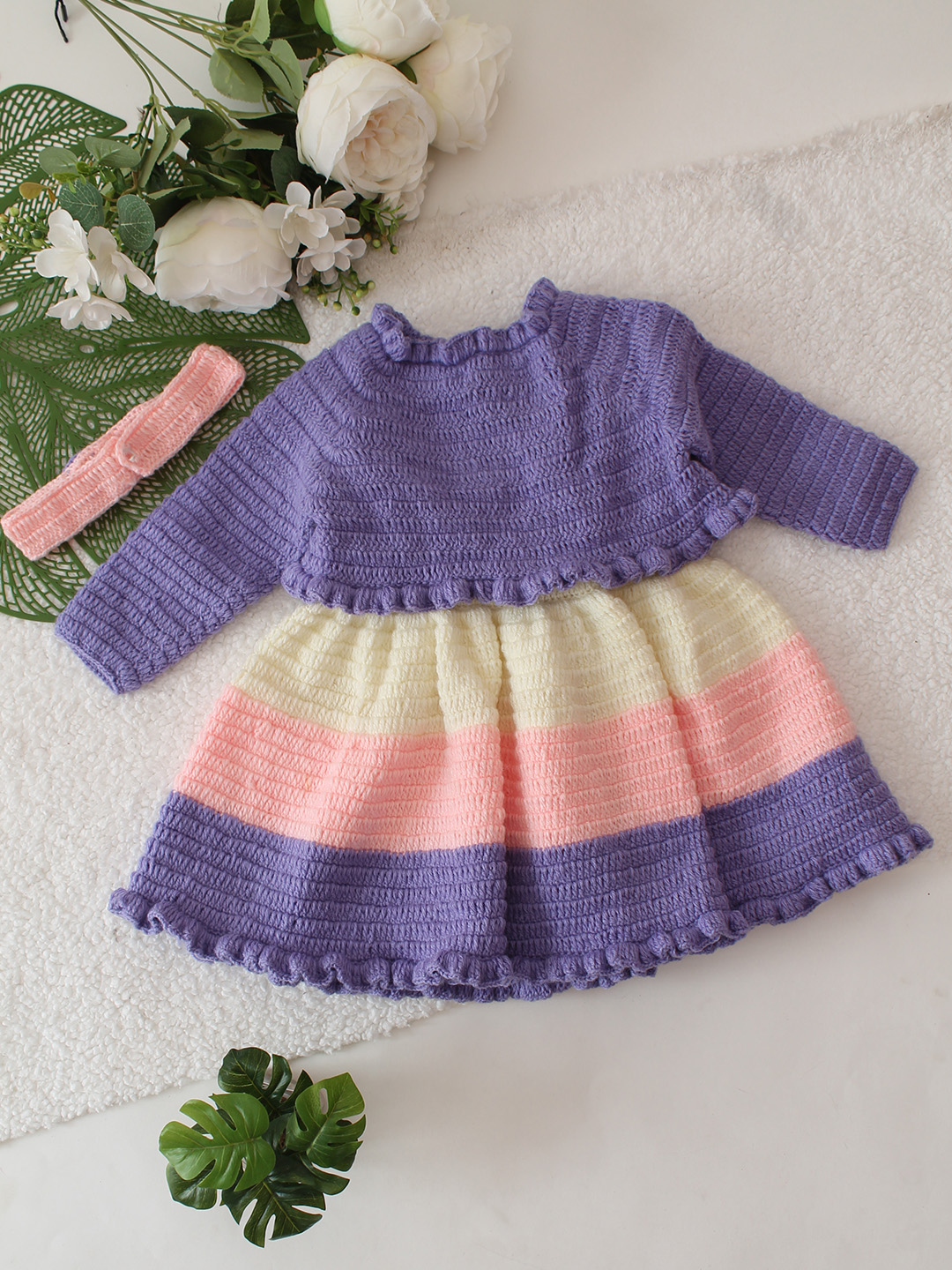 Pastel Dress with Contrast Shrug & Headband - Puple