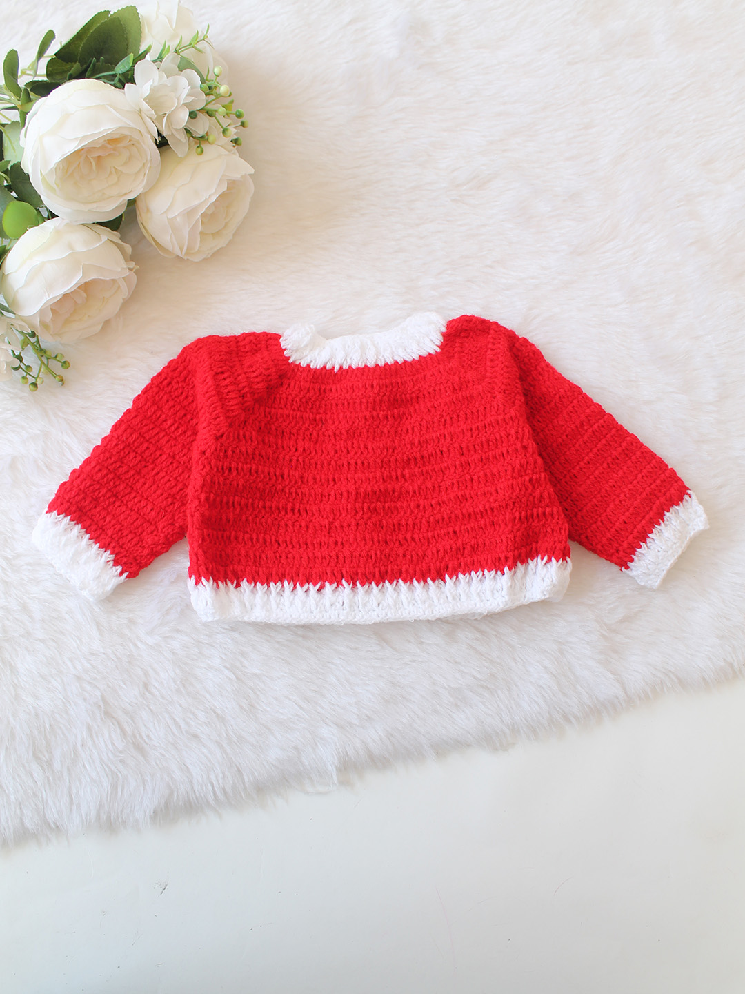 Christmas Rose Design Dress with Headband & Booties Set - Red