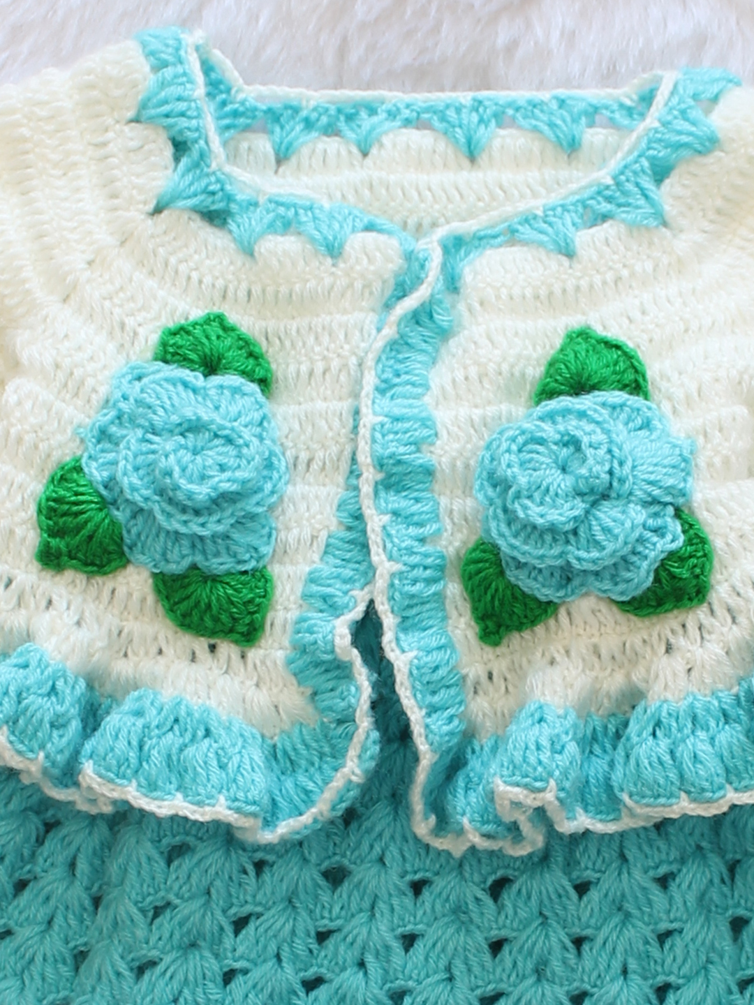 Crochet Frock with Floral Jacket - Blue