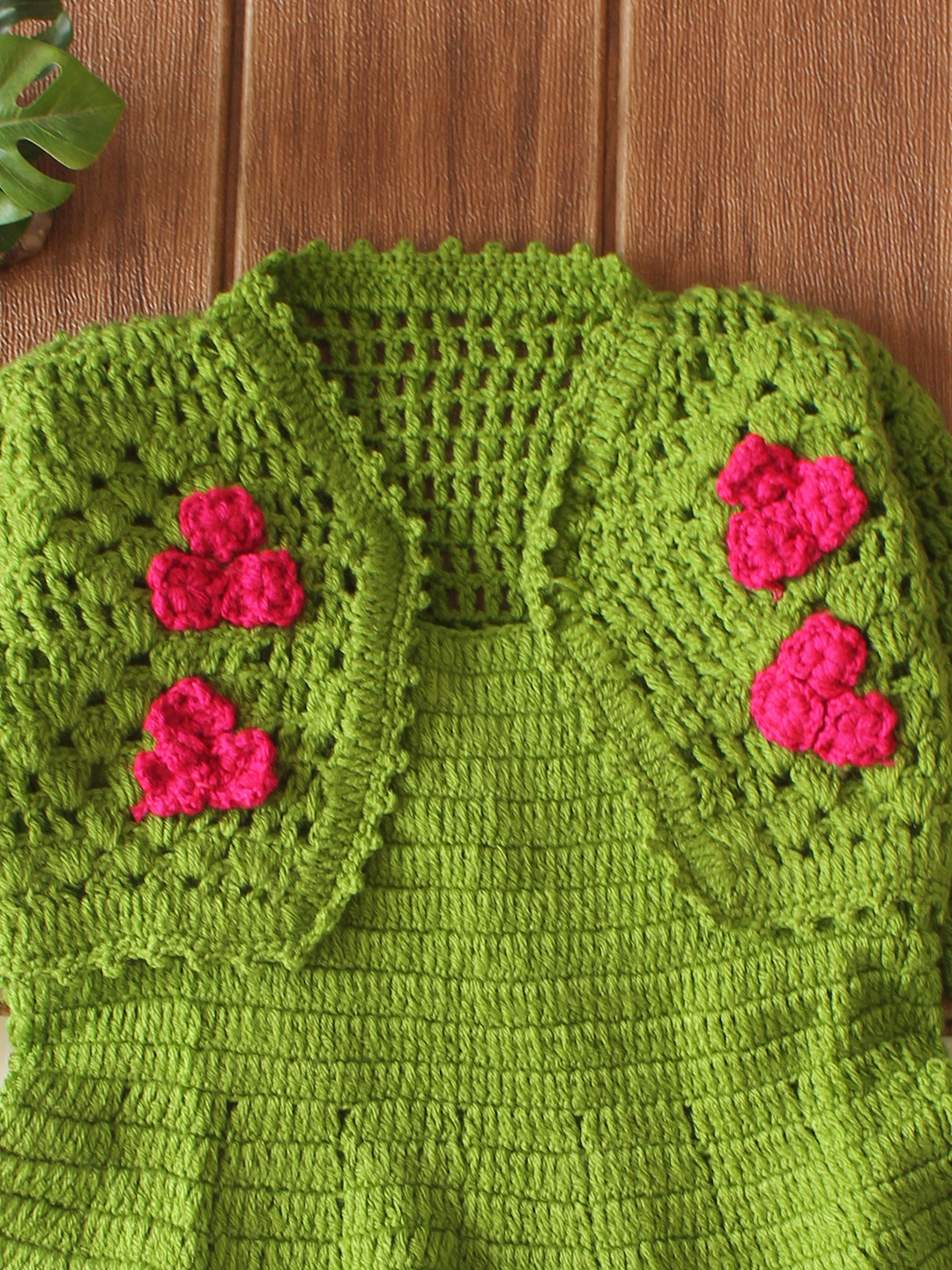 Woonie Crochet Frock with Floral Jacket - Green