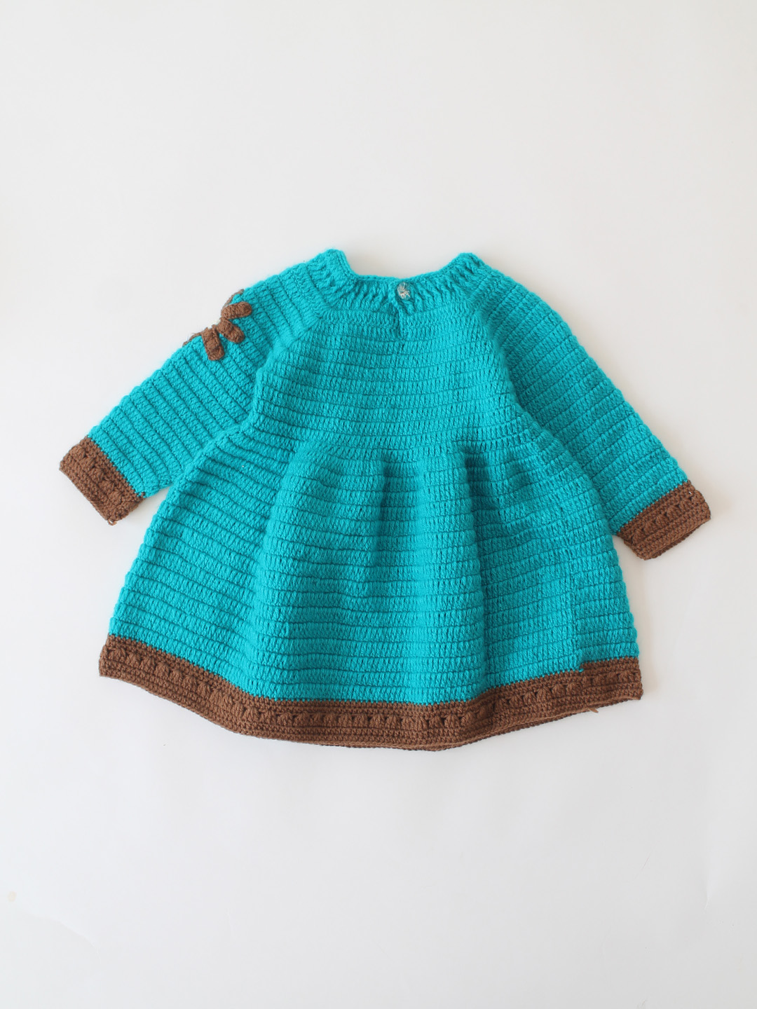Woonie Crochet Floral Frock with Headband & Booties Set - Sky Blue