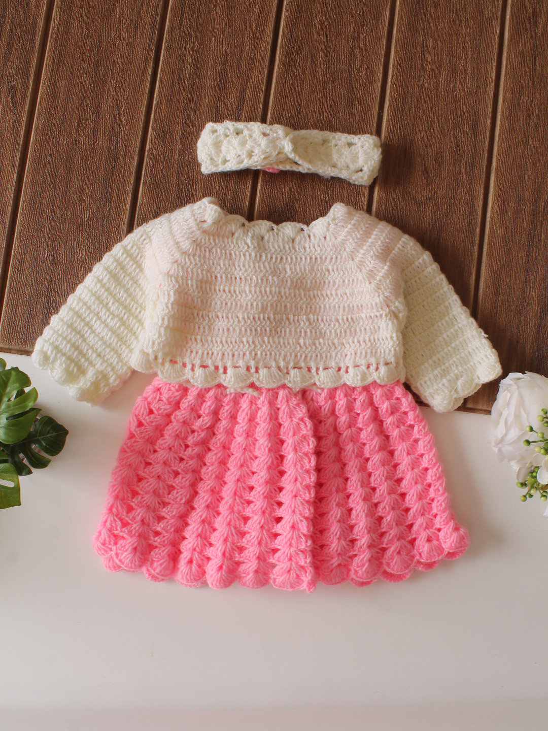 Woonie Crochet Shrug & Headband Frock - Pink