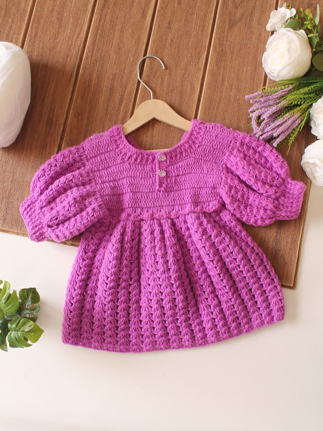 Woonie Crochet Daisy Floral with Bag Frock - Purple