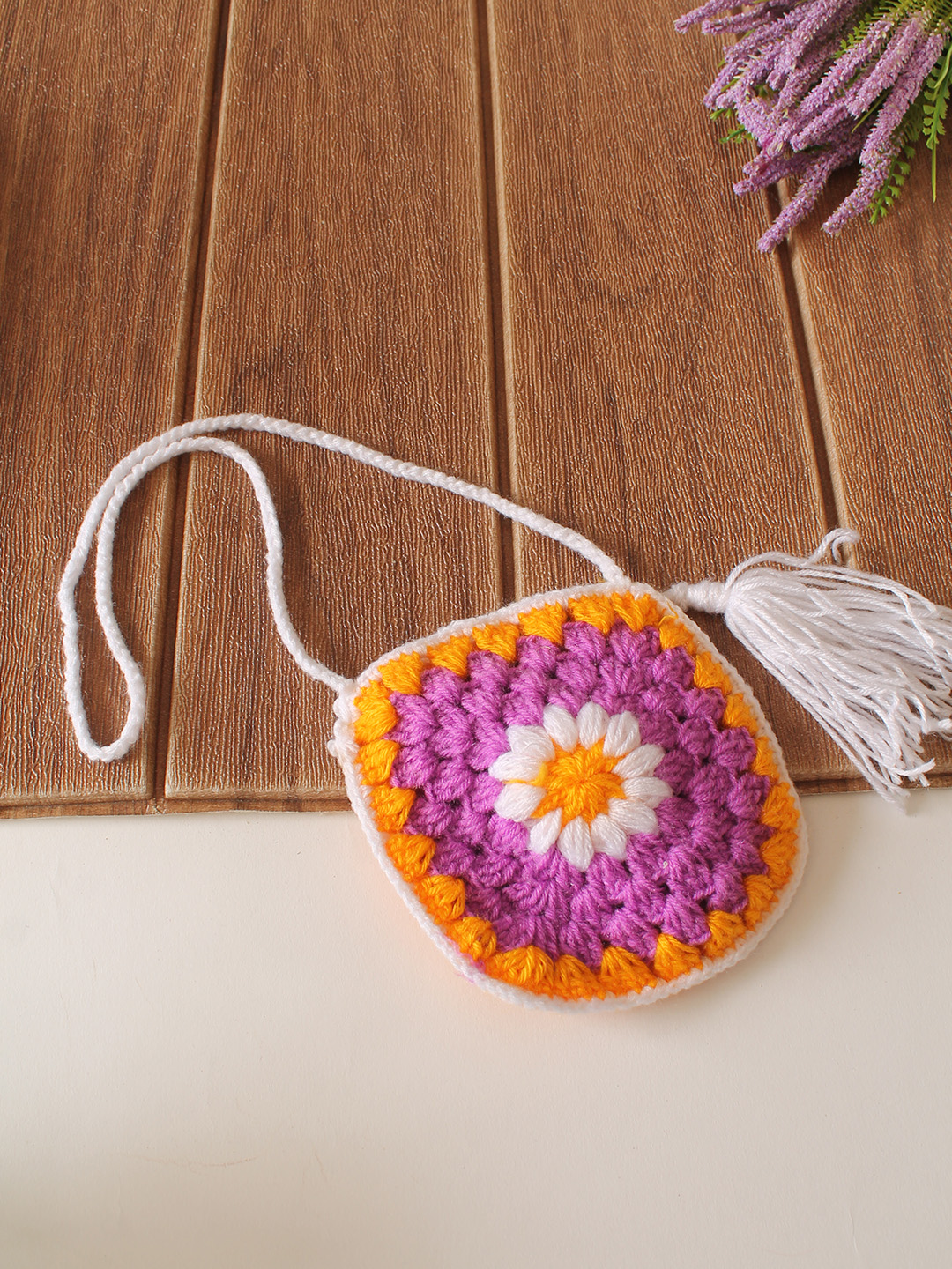 Woonie Crochet Daisy Floral with Bag Frock - Purple