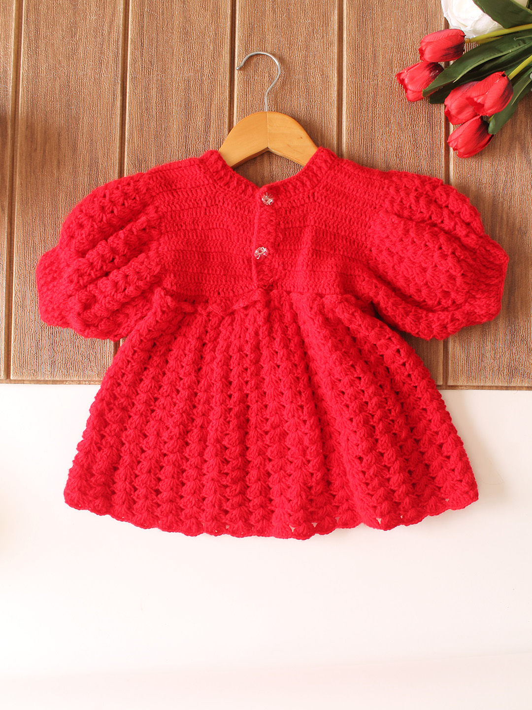 Woonie Crochet Daisy Floral with Bag Frock - Red