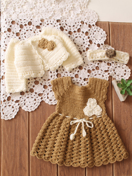 Image of Woonie Crochet Shrug &amp; Headband Frock - Beige
