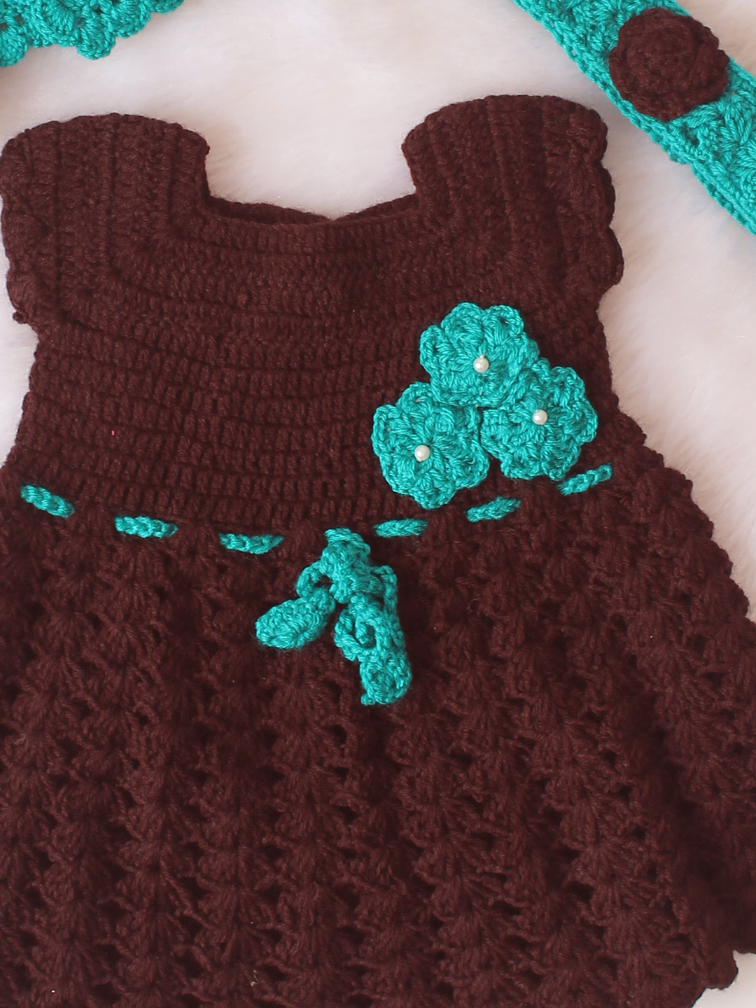Woonie Crochet Shrug & Headband Frock - Sea Green