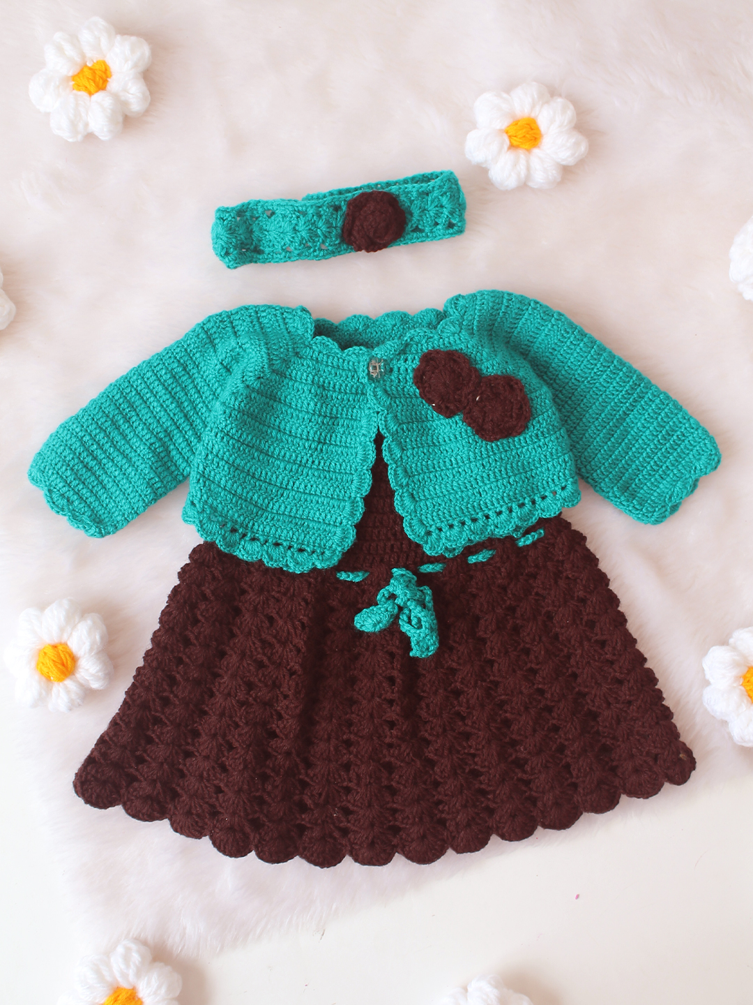 Woonie Crochet Shrug & Headband Frock - Sea Green