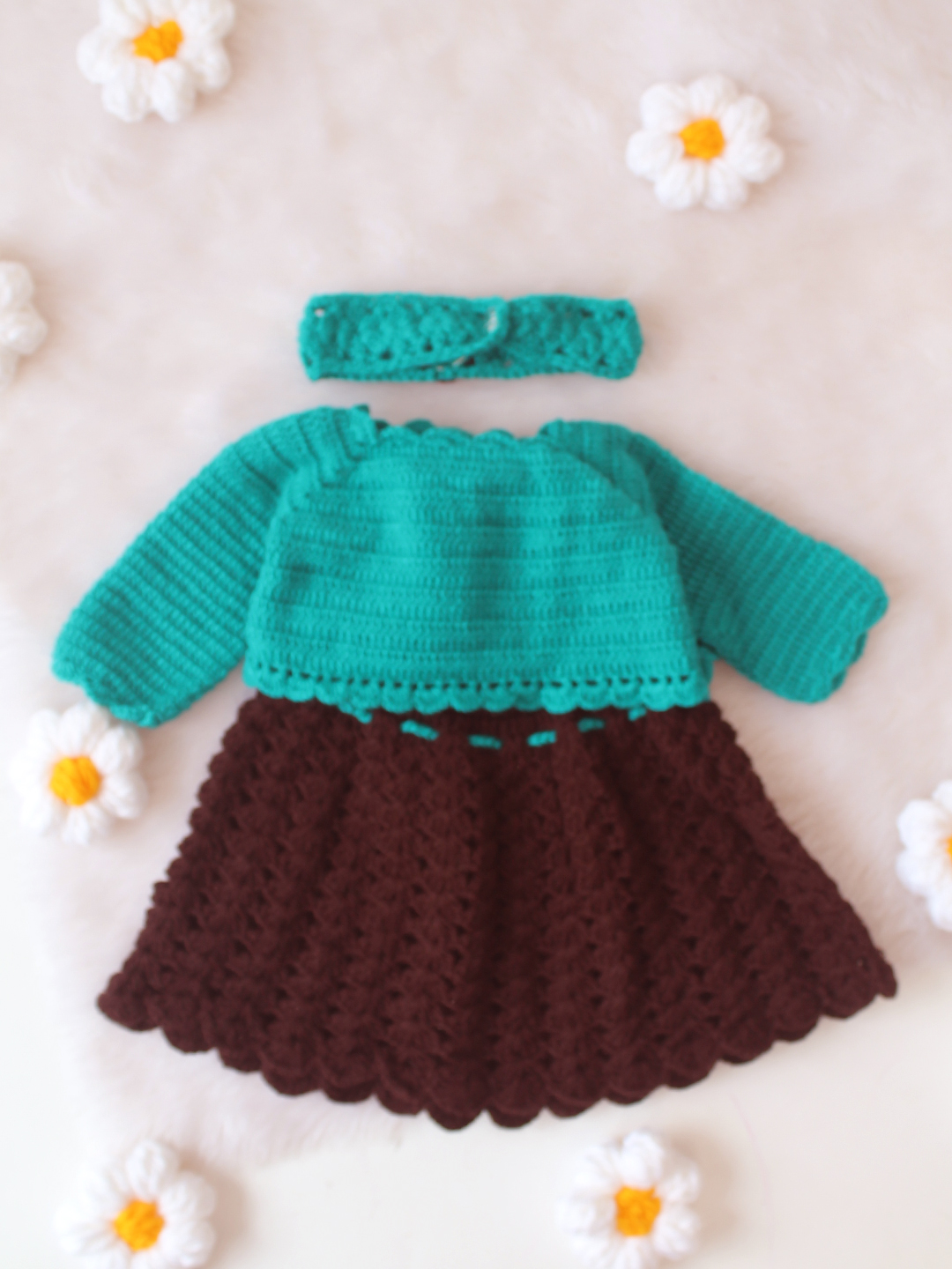 Woonie Crochet Shrug & Headband Frock - Sea Green