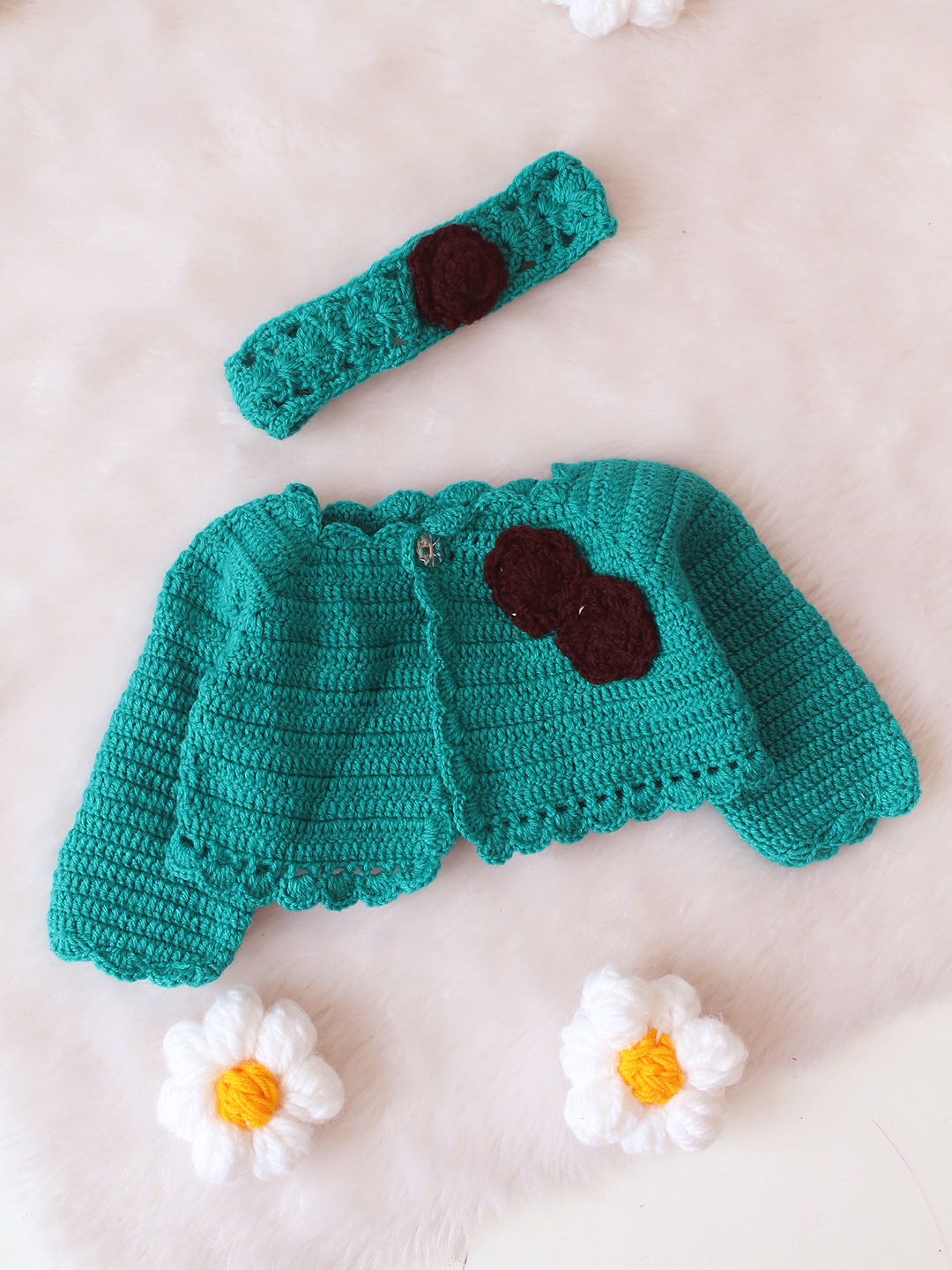 Woonie Crochet Shrug & Headband Frock - Sea Green