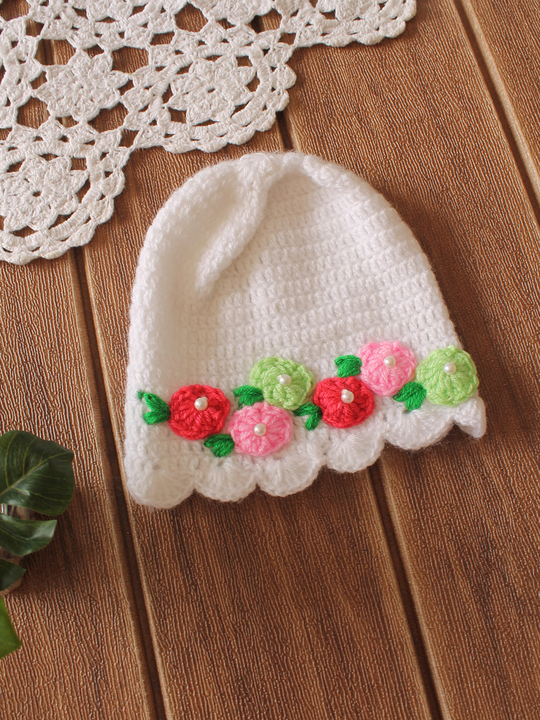 Woonie Crochet Frock with Matching Shrug and Cap - Red