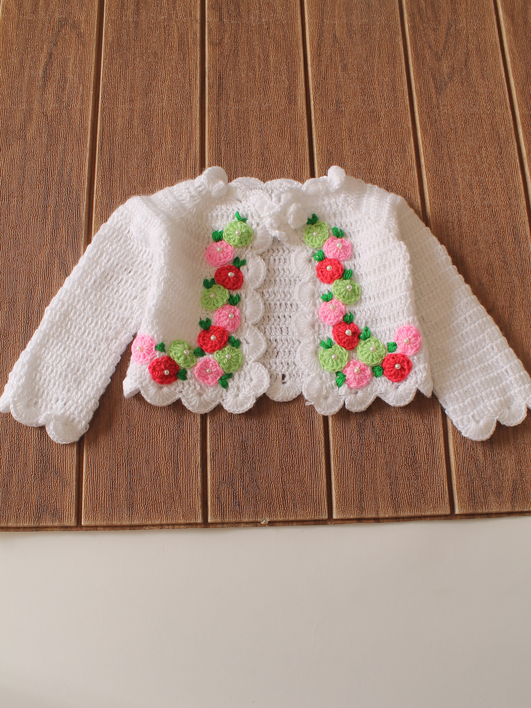 Woonie Crochet Frock with Matching Shrug and Cap - Red