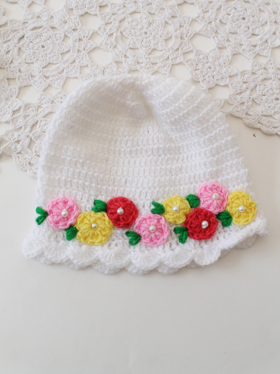 Woonie Crochet Frock with Matching Shrug and Cap - Yellow