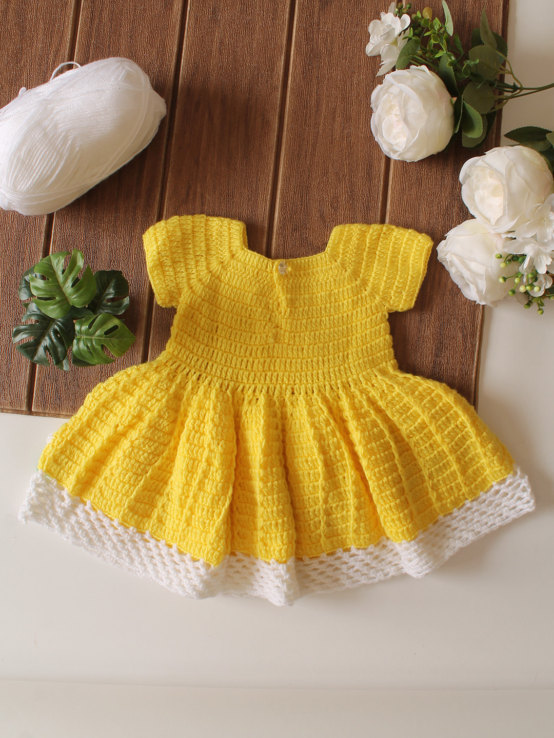 Woonie Crochet Floral Applique Frock - Yellow
