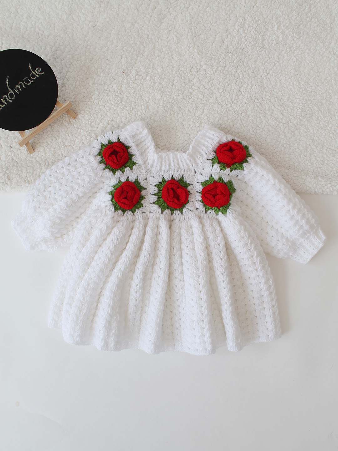 Woonie Crochet Rose Dress - White
