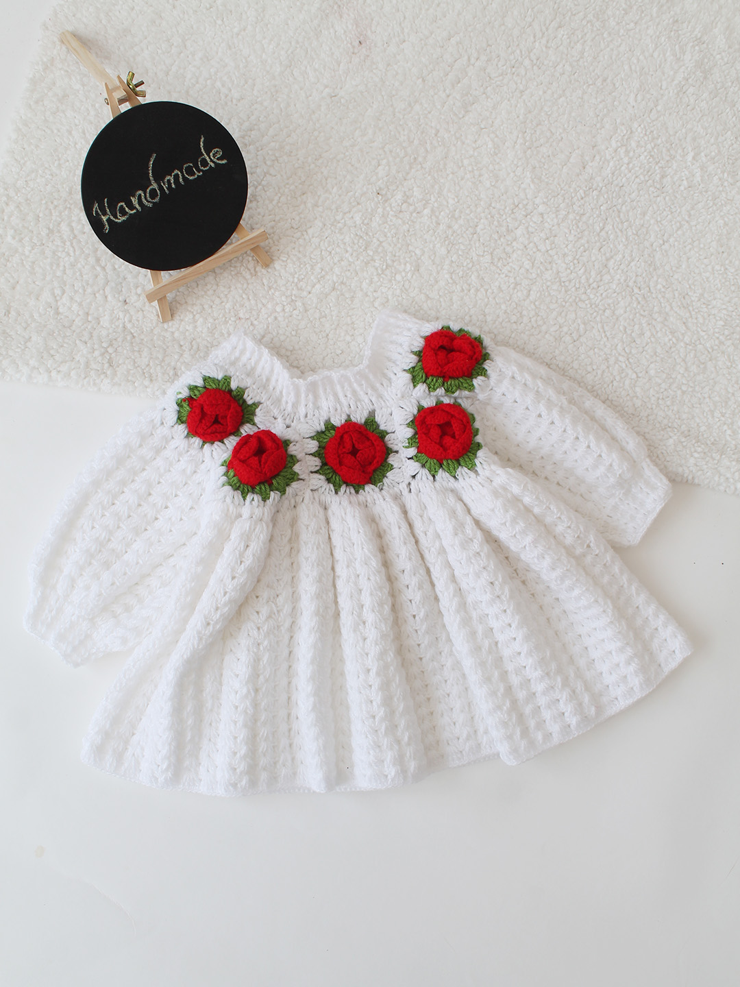 Woonie Crochet Rose Dress - White