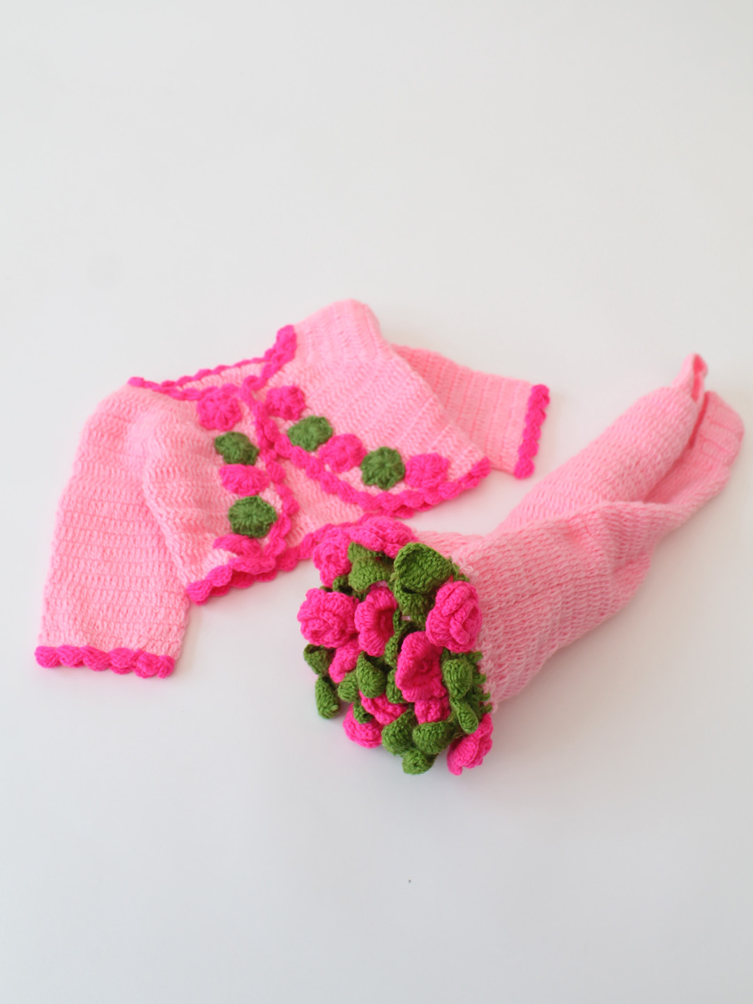 Woonie Crochet Frock with Matching Shrug - Pink
