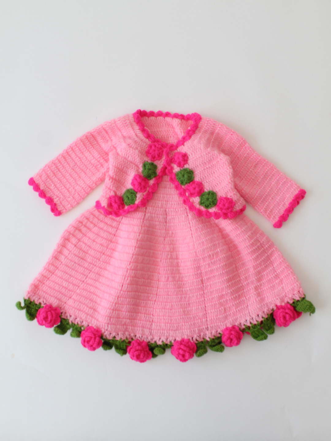 Woonie Crochet Frock with Matching Shrug - Pink