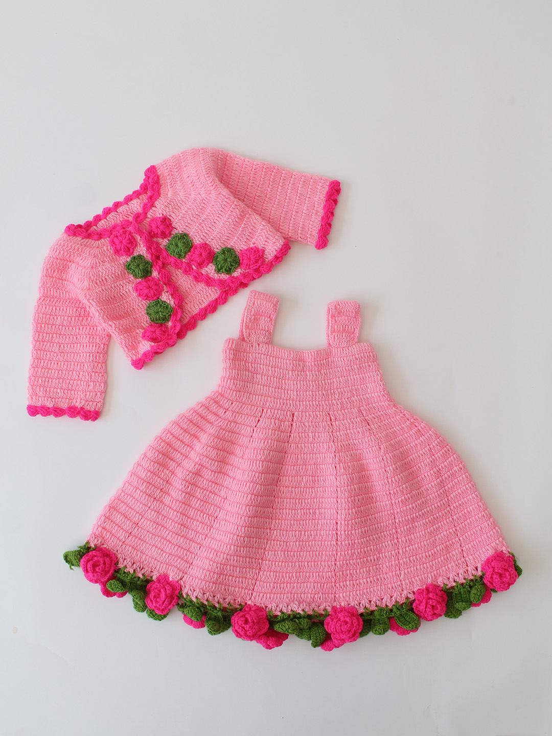 Woonie Crochet Frock with Matching Shrug  - Pink