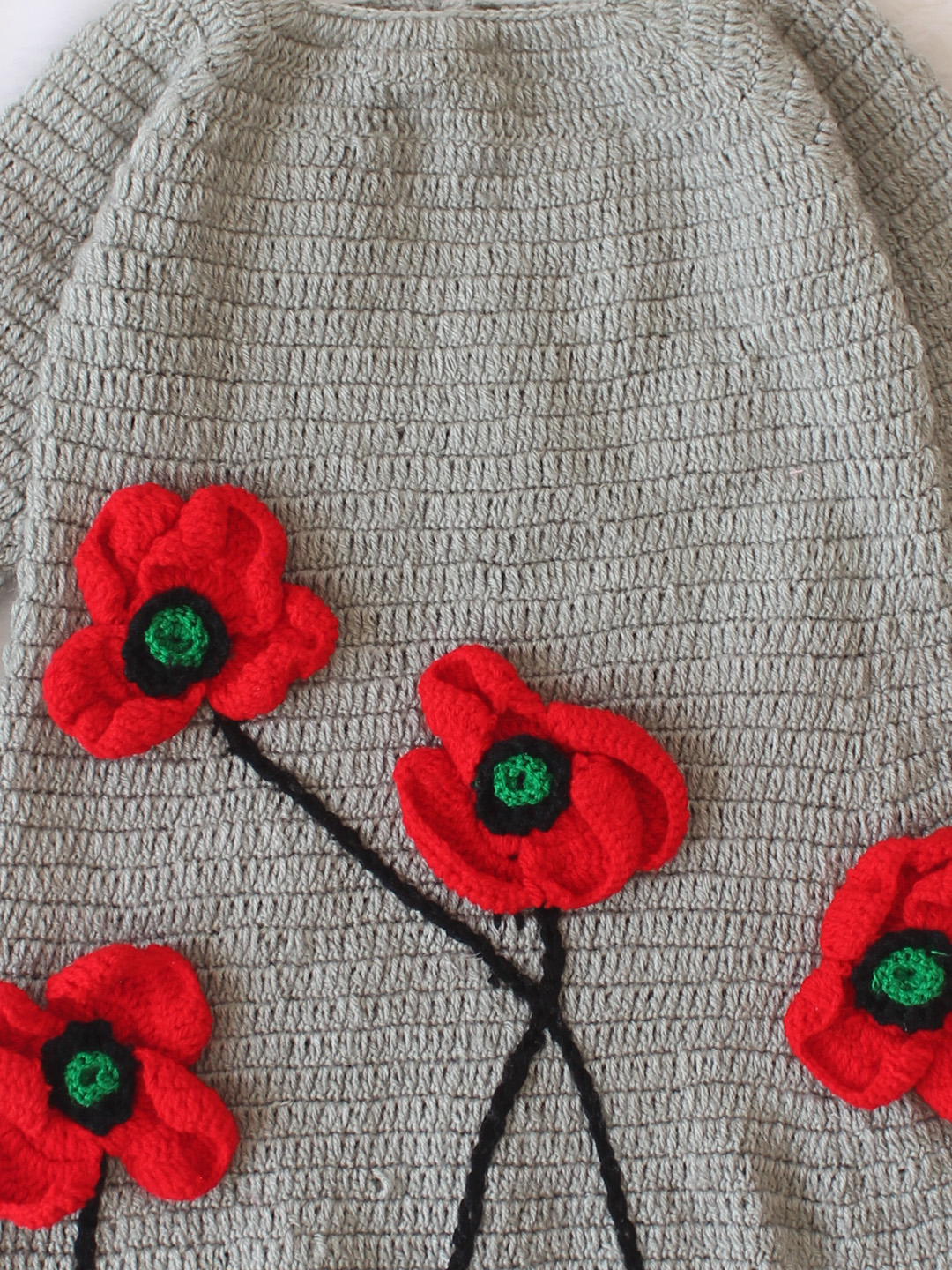 Woonie Crochet Floral Applique Dress - Grey