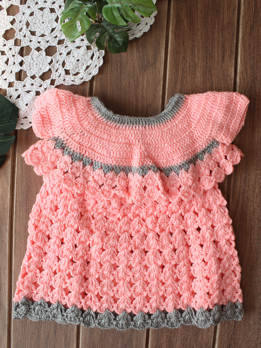 Woonie Crochet Frock with Shrug - Peach