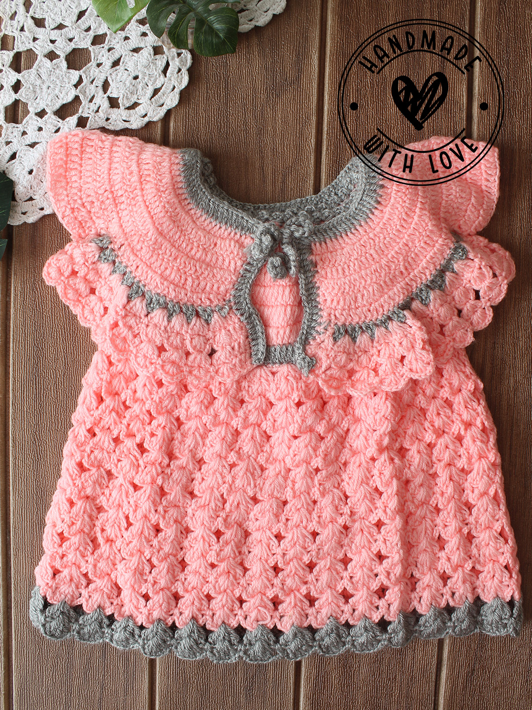 Woonie Crochet Frock with Shrug - Peach