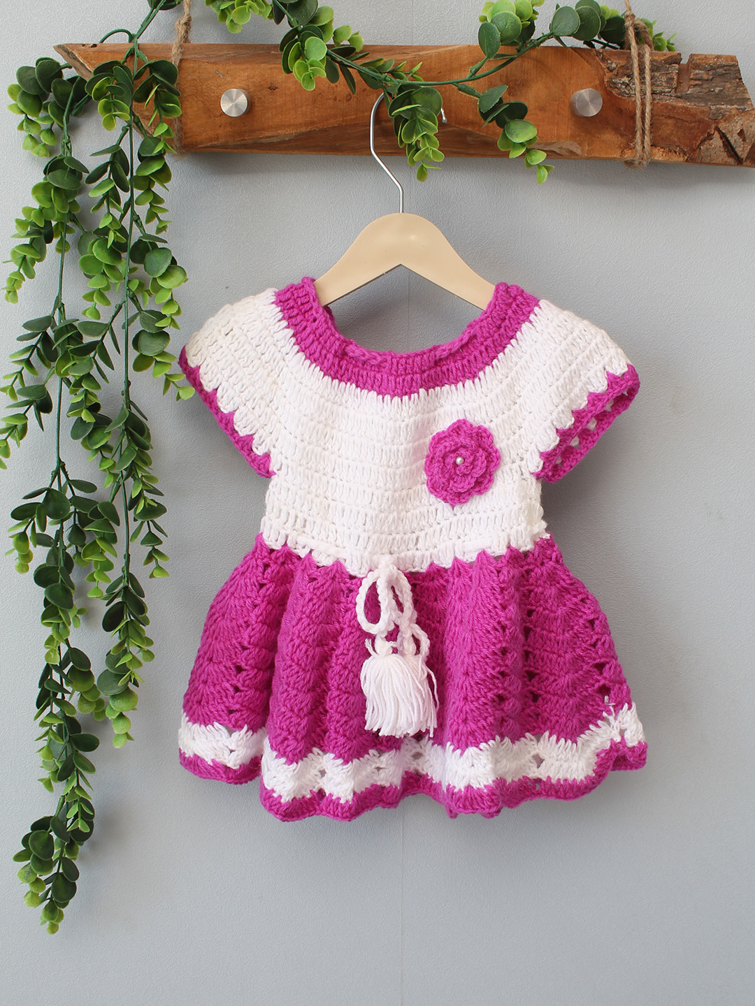 Woonie Crochet Floral Frock - Purple