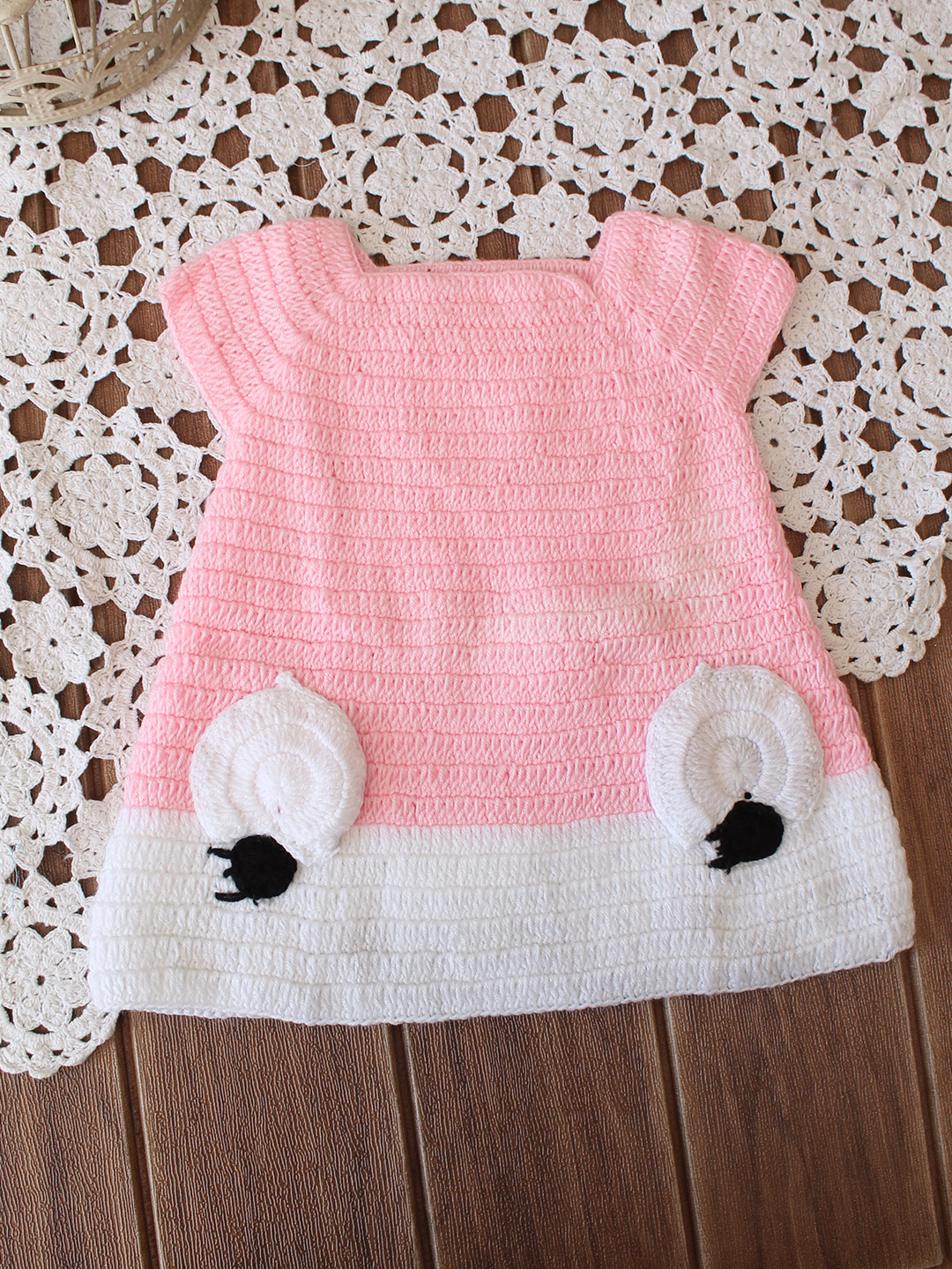 Woonie Crochet Cap Sleeves Frock  - Pink