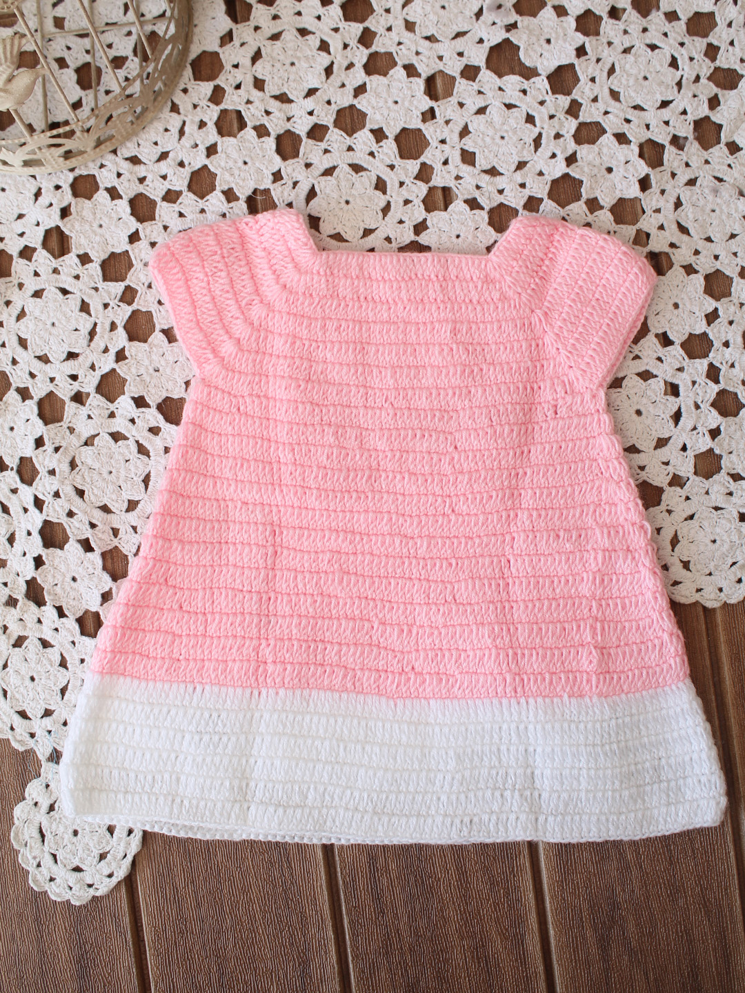 Woonie Crochet Cap Sleeves Frock  - Pink