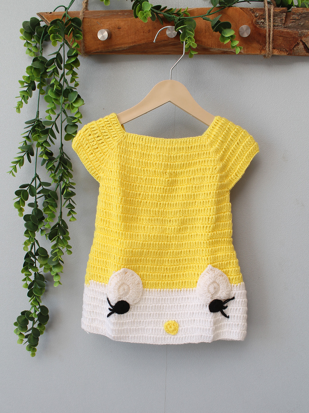 Woonie Crochet Cap Sleeves Frock  - Yellow
