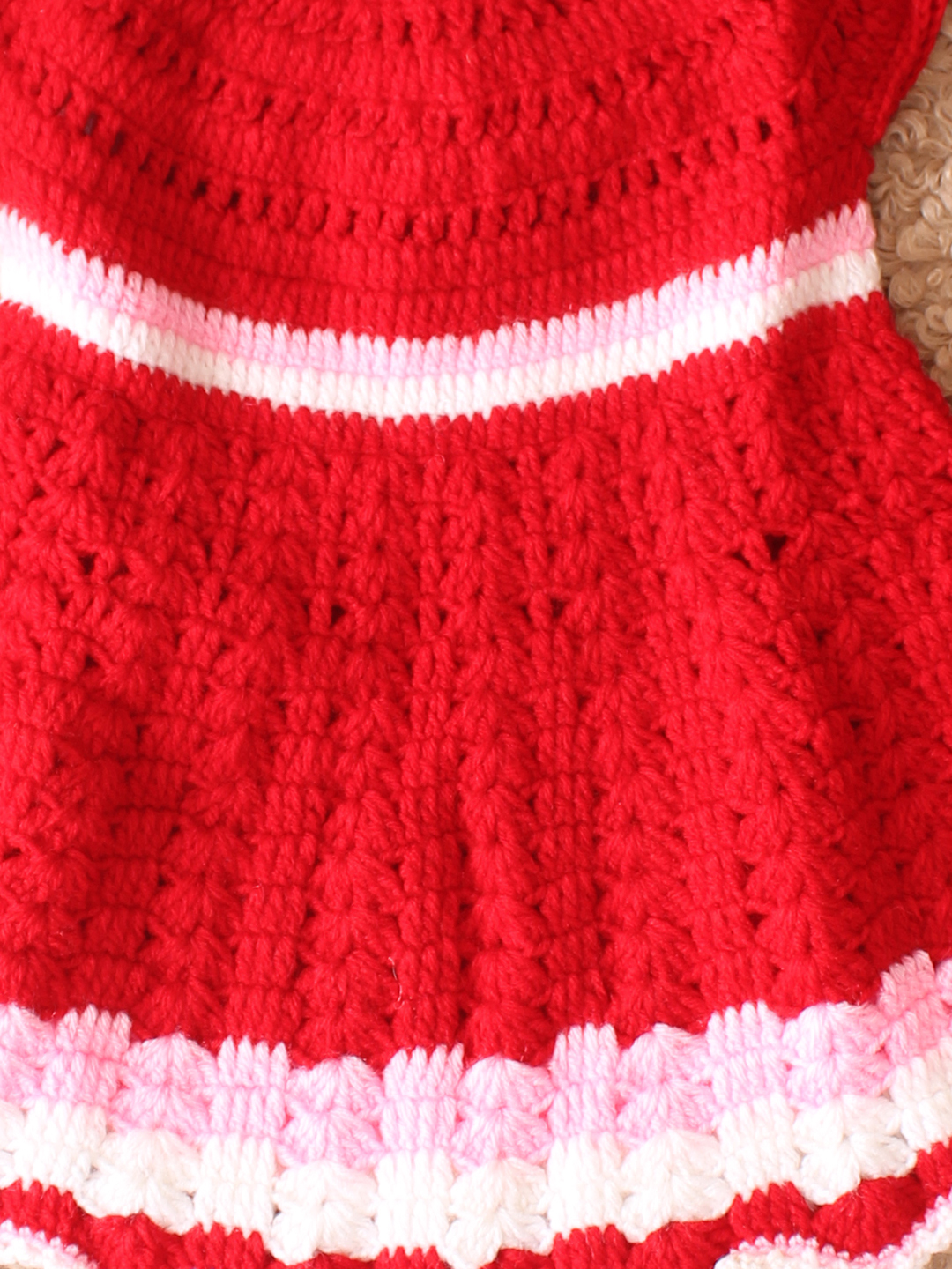 Woonie Handknitted Cap Sleeves Self Designed Frock with Headband - Red