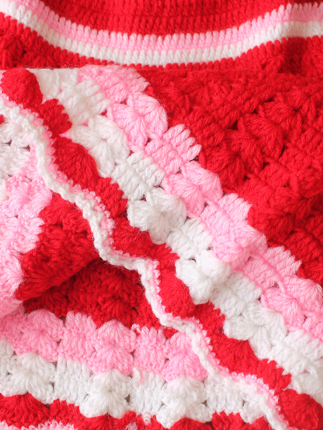 Woonie Handknitted Cap Sleeves Self Designed Frock with Headband - Red