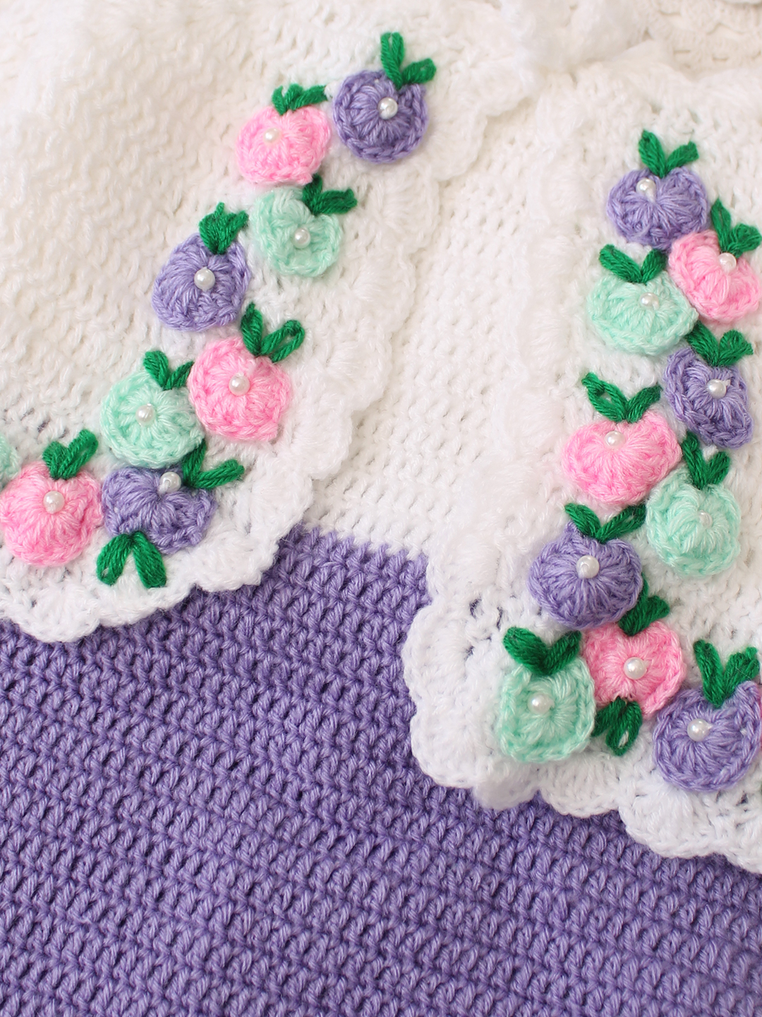 Woonie Handknitted Full Sleeves Frock with Matching Shrug and Cap - Purple